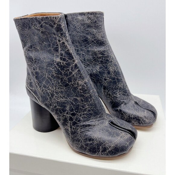 Maison Margiela Shoes - Maison Margiela MM6 Tabi Ankle Boot Vintage Cracked Black Beige Leather EU 36